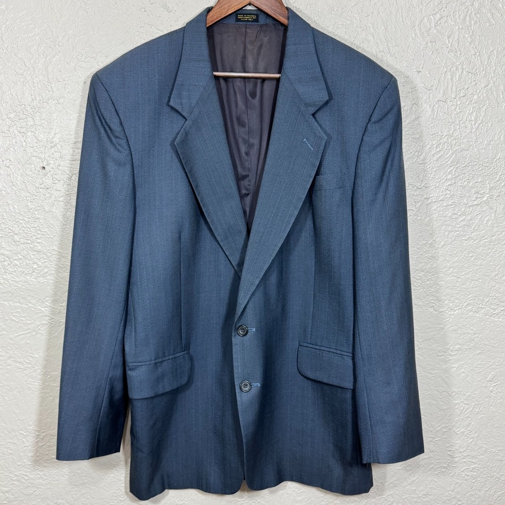 Oscar de la Renta Sport Coat Blazer 44L Blue Wool Old Money Vtg 80s 90s Luxury
